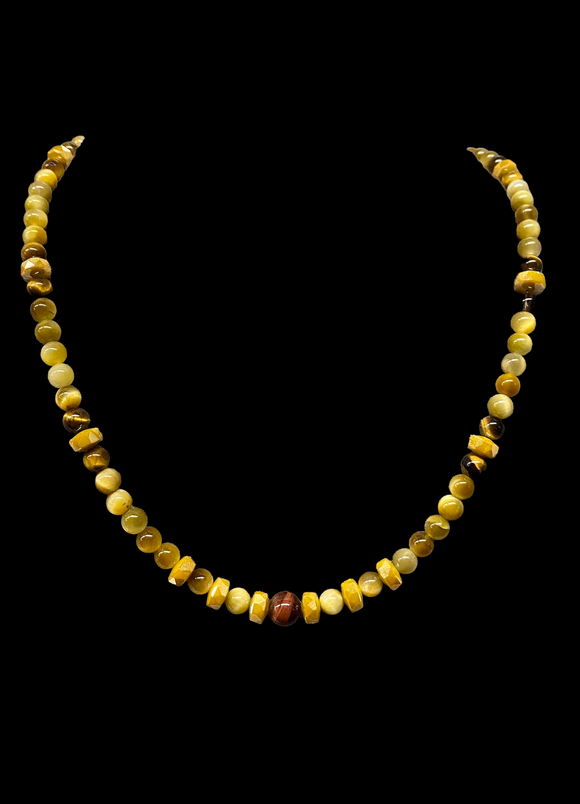 Honey tiger eye, traditional tiger eye and crystal gemstone necklace    $35