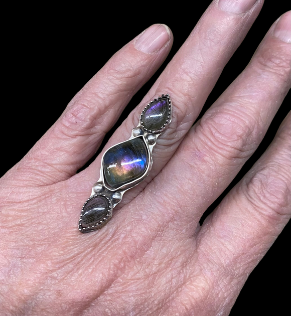 Purple Labradorite sterling silver ring SIZED TO ORDER. $50