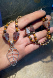 Jasper , Bronzite, crystal gemstone 22” necklace and sterling silver leaf pendant $55
