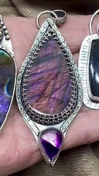 Purple Labradorite Large sterling silver pendant.    $80