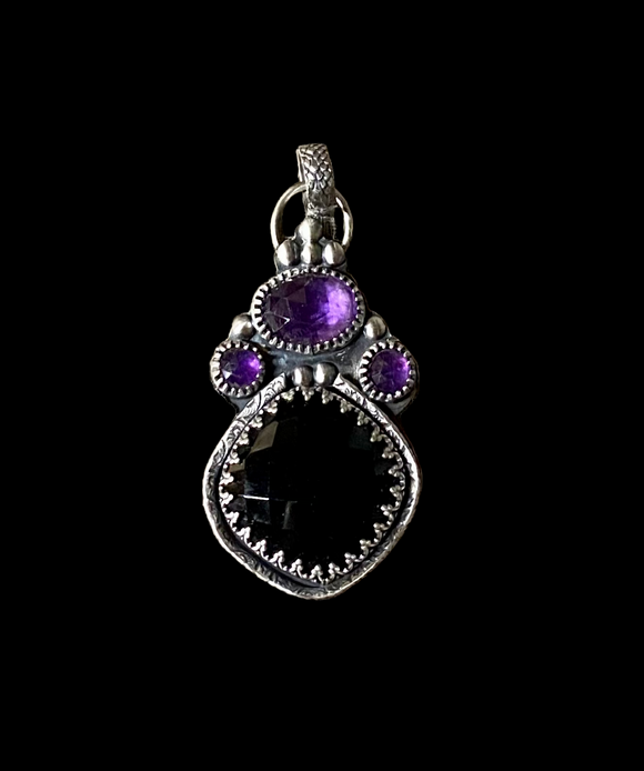 Onyx and Amethyst sterling silver pendant.     $75