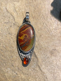 Red and Green blanket Rhyolite and Garnet sterling silver pendant.   $70