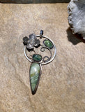 Green Jasper and Mint Kyanite sterling silver pendant.      $65