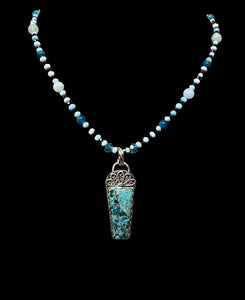Shattuckite sterling silver pendant and matching beaded gemstone necklace.  $65