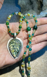 Carved Green labradorite sterling pendant and matching  18” necklace enhancer      $70