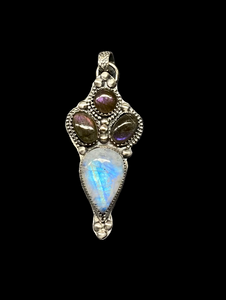Rainbow Moonstone and Purple Labradorite sterling silver pendant.   $60