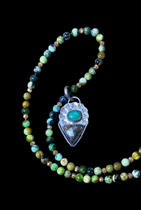 Amazonite and pyrite sterling silver pendant and Tsavorite Garnet necklace set.   $75