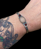 Carved Rose Quartz and Garnet sterling silver cuff bracelet .    $60