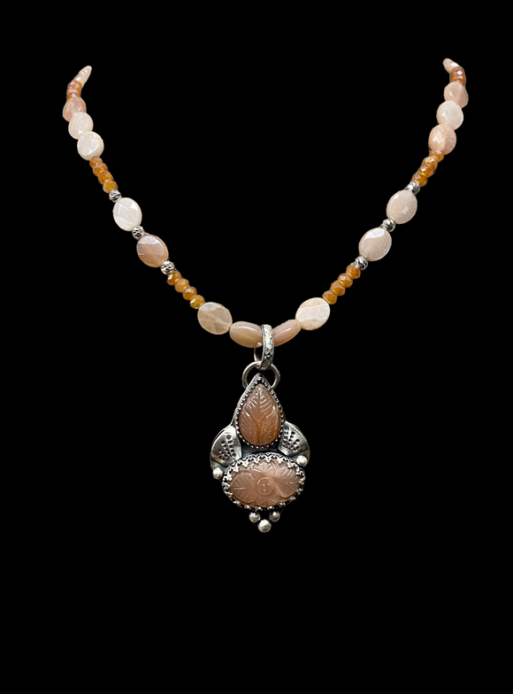 Peach moonstone sterling silver pendant and Moonstone  necklace set.      $70