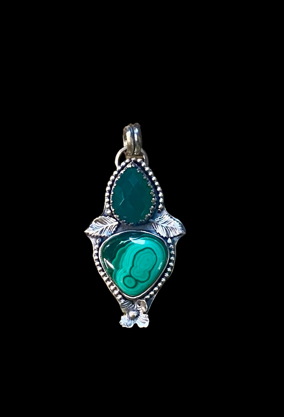 Malachite and green onyx sterling silver pendant  $60