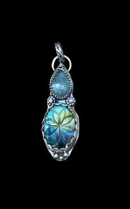 Carved labradorite and Kyanite small sterling silver pendant.   $50