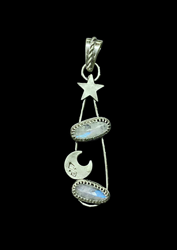 Moonstone star and moon sterling silver pendant.      $45