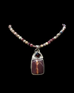 Mookite and Garnet sterling silver pendant and matching necklace       $75