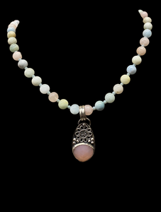 Chalcedony sterling silver pendant and Morganite beaded necklace set. $60