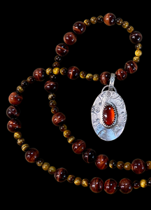 Garnet sterling silver pendant and Red tiger eye necklace set      $75