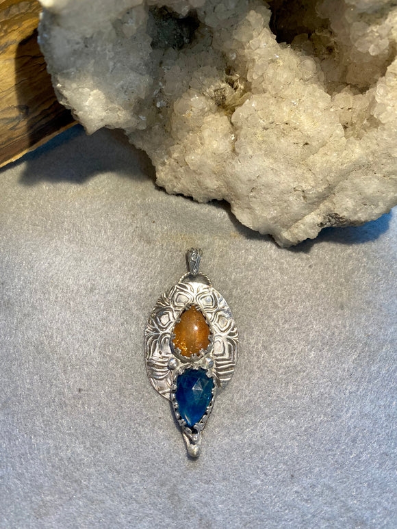 Apatite and Sunstone sterling silver pendant.    $55