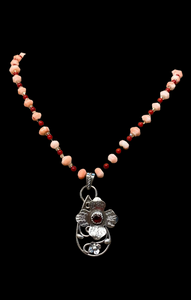 Garnet sterling Pendant and Coral gemstone necklace set        $65