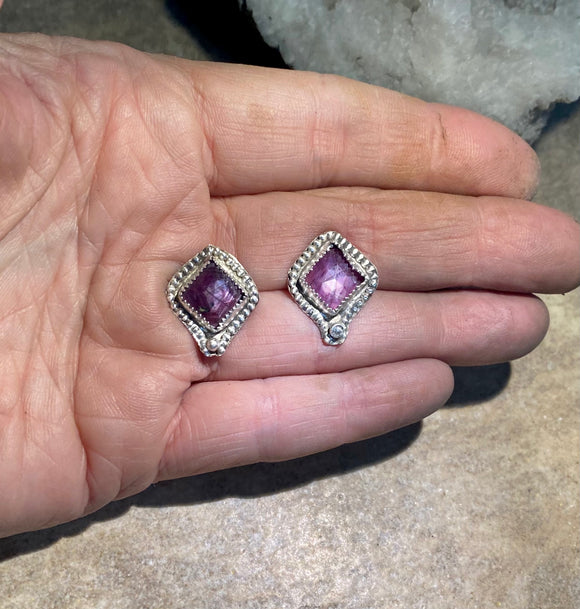Raspberry Sapphire sterling silver earrings.  $40