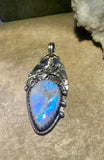 Rainbow Moonstone floral large sterling silver pendant.    $75