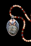 Carved Labradorite sterling silver and copper pendant and necklace set  $70